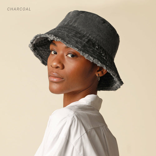 Wide Brim Frayed Bucket Hat for Summer – Lightweight Cotton Sun Hat