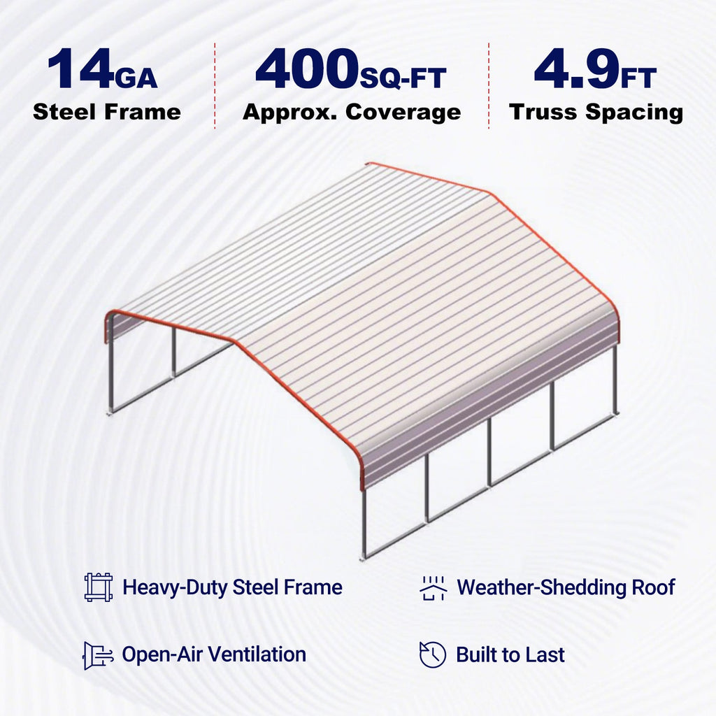 Classic Steel Carport 20'W x 20'L