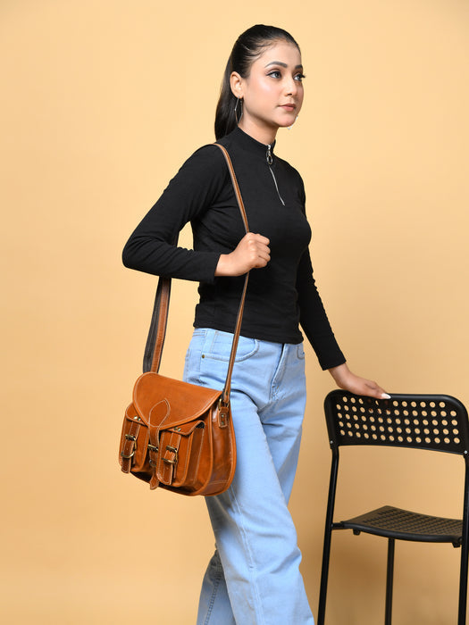2-Pocket Leather Sling For Women
