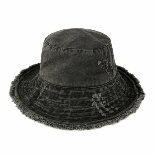 Wide Brim Frayed Bucket Hat for Summer – Lightweight Cotton Sun Hat