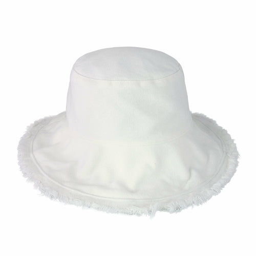 Wide Brim Frayed Bucket Hat for Summer – Lightweight Cotton Sun Hat