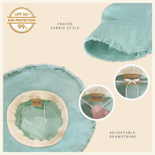 Wide Brim Frayed Bucket Hat for Summer – Lightweight Cotton Sun Hat