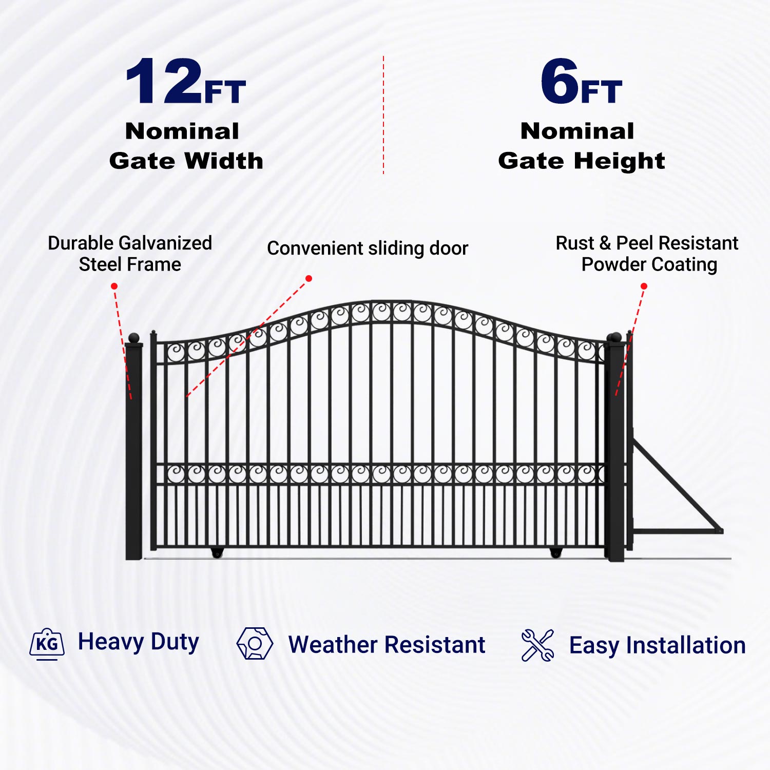 12x6 ft Steel Sliding Driveway Gate